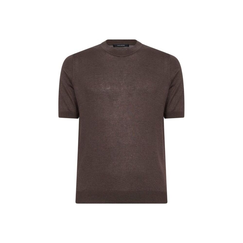 Tagliatore Men Dark Brown Silk Knit Crewneck T-Shirt